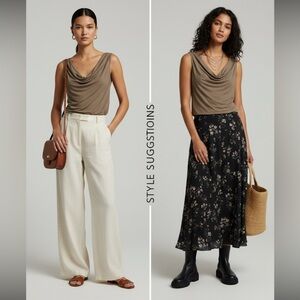 Trina Turk Sleeveless Draped Cowl Neck Top Brown Medium